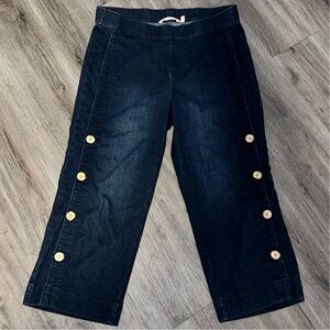 Soft Surroundings Wide Leg Crop Jeans with Side Button Details, Size Medium